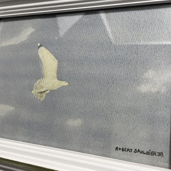Vintage 1998 Gull Seascape Original Signed Artwork Robert Saulnier Beach House - Picture 5 of 7